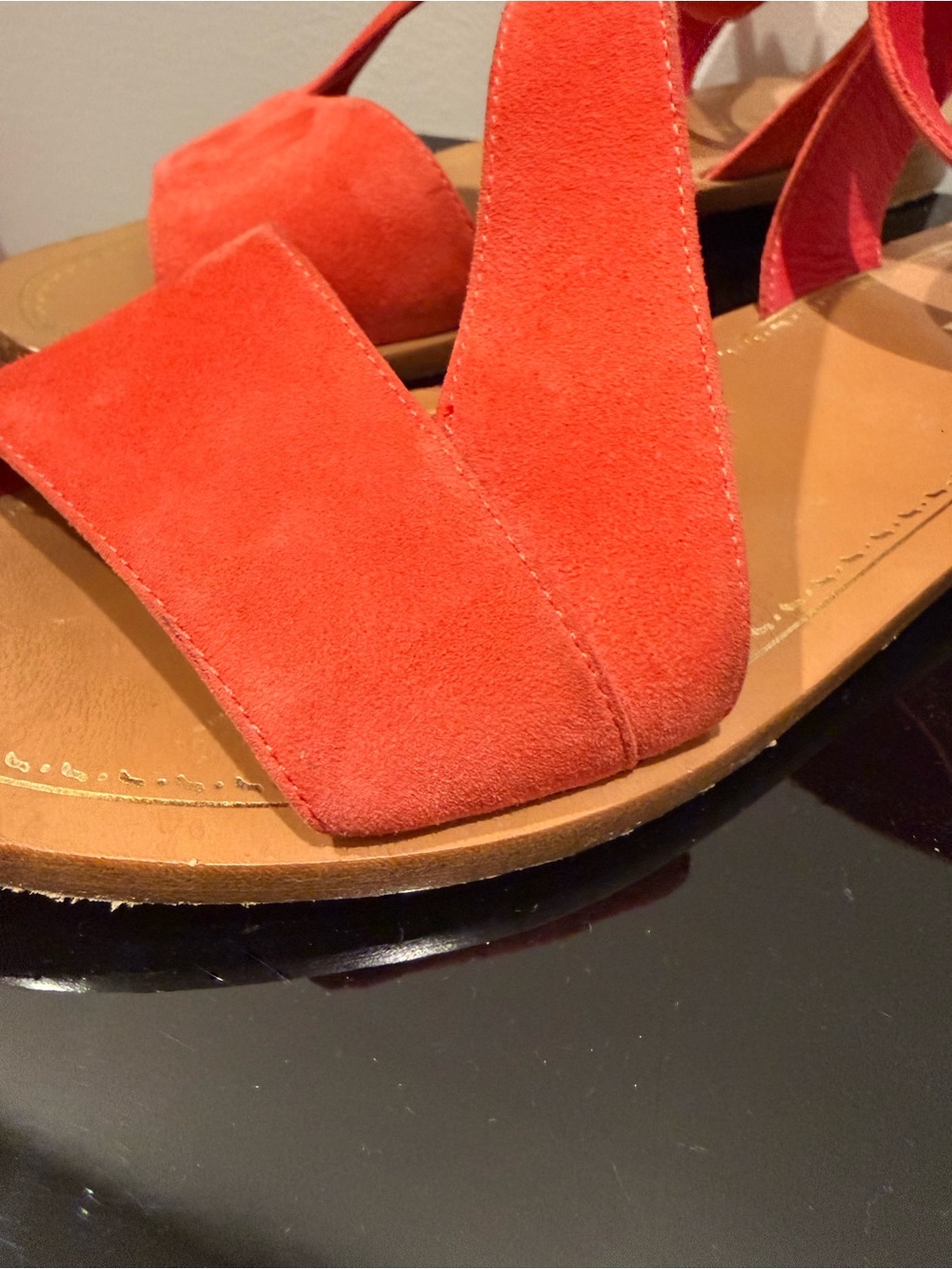 PRADA Red Suede Flat Ankle Strap Sandal Size 38 - Picture 6 of 6